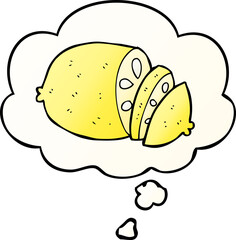 cartoon sliced lemon and thought bubble in smooth gradient style