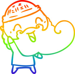 rainbow gradient line drawing happy man with beard and winter hat