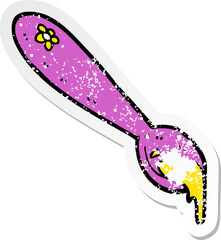retro distressed sticker of a cartoon spoon