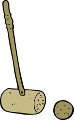 cartoon croquet mallet and ball
