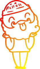 warm gradient line drawing man with beard sticking out tongue