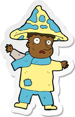 sticker of a cartoon magical mushroom man