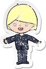 retro distressed sticker of a cartoon happy man