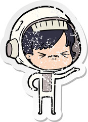 distressed sticker of a angry cartoon space girl