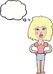 cartoon tough woman with thought bubble