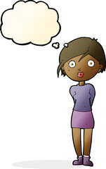 cartoon surprised girl with thought bubble
