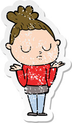 distressed sticker of a cartoon calm woman