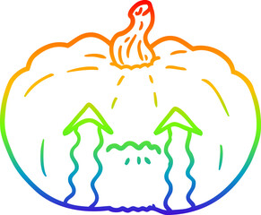 rainbow gradient line drawing cartoon crying halloween pumpkin