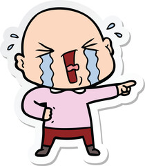 sticker of a cartoon crying bald man