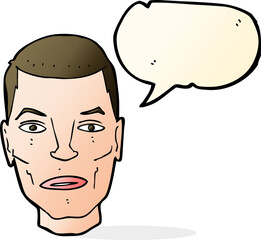 cartoon serious male face with speech bubble