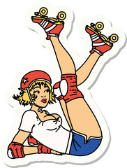 tattoo style sticker of a pinup roller derby girl © lineartestpilot