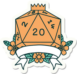 natural 20 critical hit D20 dice roll sticker