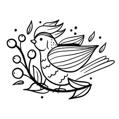 Bird. Spring bird. Coloring. Sketch. Hand drawing. For your design.