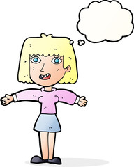 cartoon excited woman with thought bubble