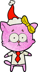 textured cartoon of a cat wearing santa hat