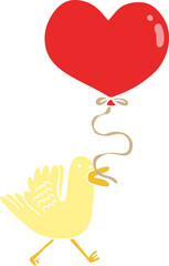 flat color style cartoon bird with heart balloon