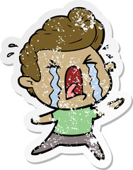 distressed sticker of a cartoon crying man