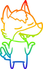 rainbow gradient line drawing cartoon wolf laughing