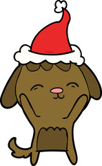 happy line drawing of a dog wearing santa hat