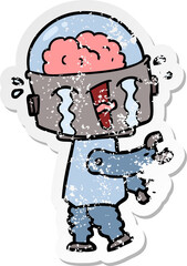 distressed sticker of a cartoon crying robot