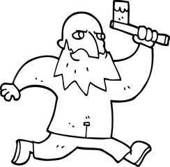 line drawing cartoon man with bloody axe