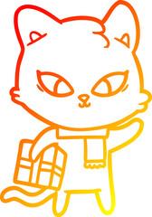 warm gradient line drawing cute cartoon cat