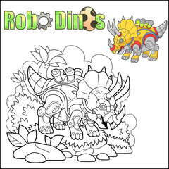 Cartoon robot dinosaur coloring book
