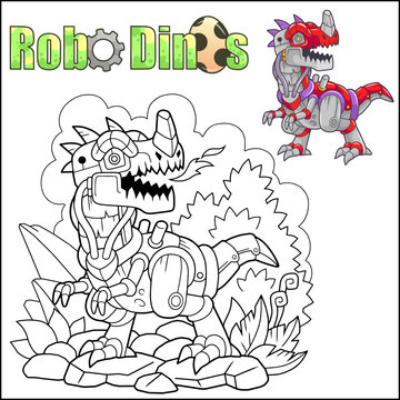 Cartoon robot dinosaur coloring book