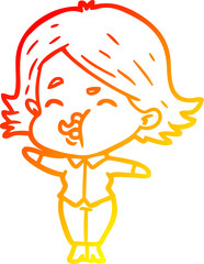 warm gradient line drawing cartoon girl pulling face