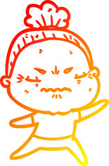warm gradient line drawing cartoon annoyed old lady