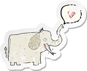 retro distressed sticker of a cartoon elephant with love heart