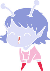 flat color style cartoon alien girl laughing