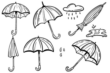 Set of umbrellas. Sketch. Hand drawing. For your design.