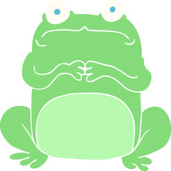 flat color illustration of a cartoon nervous frog
