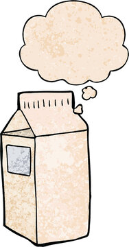 cartoon milk carton and thought bubble in grunge texture pattern style