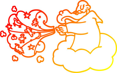 warm gradient line drawing cartoon god creating universe