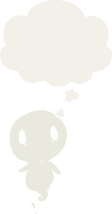 cartoon ghost and thought bubble in retro style