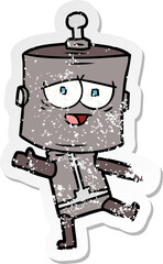 distressed sticker of a cartoon robot