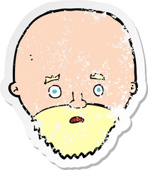 retro distressed sticker of a cartoon shocked man with beard