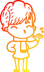 warm gradient line drawing cartoon woman thinking