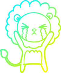 cold gradient line drawing cartoon crying lion