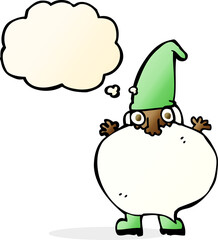 cartoon tiny santa with thought bubble