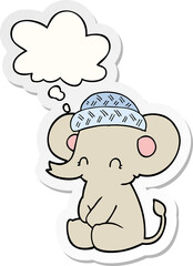 cartoon cute elephant and thought bubble as a printed sticker