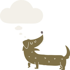cartoon dog and thought bubble in retro style