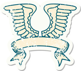 grunge sticker with banner of a wing