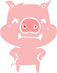 angry flat color style cartoon pig
