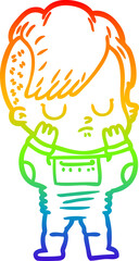 rainbow gradient line drawing cartoon woman