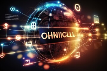 Fototapeta premium Omni channel technology of online retail business conceptual . Multichannel marketing on social media platform offer service of internet payment channel, online retail shopping, AI generated