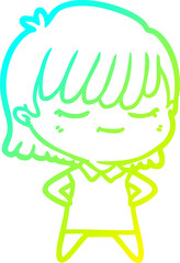cold gradient line drawing cartoon woman