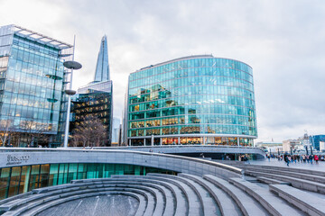 London City Hall, The Shard Quarter, modern architecture and skyscrapers in London's center business district. United Kingdom
